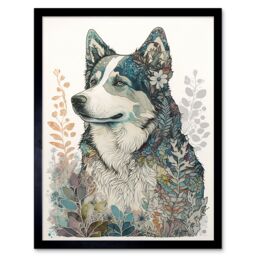 "Artery8 Wall Art Print Siberian Husky Dog Nature Spirit Animal Modern Multicoloured Art Framed in Black - Size: W12"" x H16""" - thumbnail 1