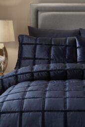 Soiree 'Brighton Square' Soft Velvet Box Stitched Duvet Cover Set in Navy - Size: Double - thumbnail 2