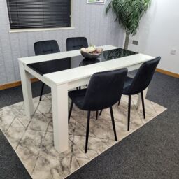 KOSY KOALA Dining Table & 4 Chairs Set White Black Table With 4 Black Velvet Chairs Dining Room Furniture - Size: 140 cm x 80 cm - thumbnail 2