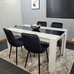 KOSY KOALA Dining Table & 4 Chairs Set White Black Table With 4 Black Velvet Chairs Dining Room Furniture - Size: 140 cm x 80 cm - thumbnail 3