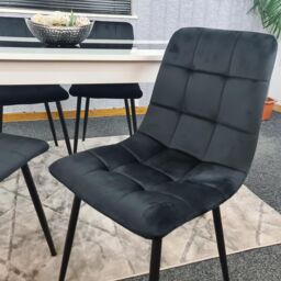 KOSY KOALA Dining Table & 4 Chairs Set White Black Table With 4 Black Velvet Chairs Dining Room Furniture - Size: 140 cm x 80 cm - thumbnail 6