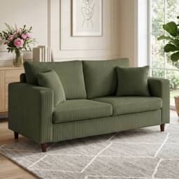 HOMCOM Loveseat Sofa with Wide Seat, Corduroy Upholstered, Green - Size: 2 Seater
