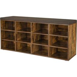 The Bazaarist 12 Compartment Shoe Storage Bench Adjustable Shelves Padded Seat in Brown - thumbnail 9