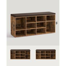 The Bazaarist 12 Compartment Shoe Storage Bench Adjustable Shelves Padded Seat in Brown - thumbnail 8