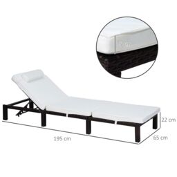 OUTSUNNY Garden Rattan Furniture Recliner Lounger Sun Reclining Daybed Patio in Cream - thumbnail 3