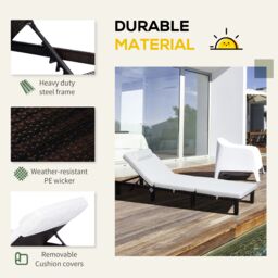OUTSUNNY Garden Rattan Furniture Recliner Lounger Sun Reclining Daybed Patio in Cream - thumbnail 6