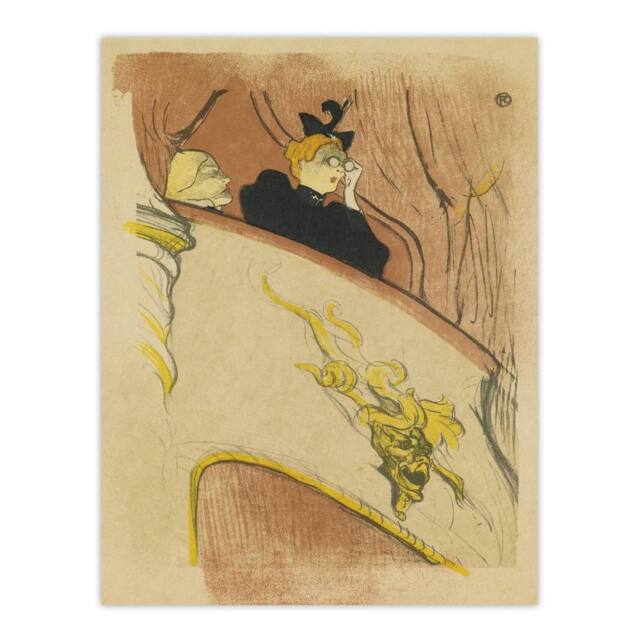 "Artery8 Box Sit with Gilded Mask Sketch Vintage Wall Art Print Lautrec in Beige - Size: W18"" x H24""" - image 1