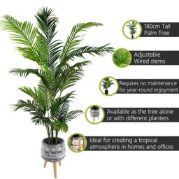 Pegdev 180cm Artificial Palm Tree in Black Pot for Home or Garden in Green - thumbnail 3