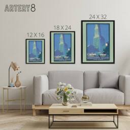 "Artery8 Woolworth Building June Night Elmer Framed Canvas Wall Art Print in Blue - Size: W18"" x H24""" - thumbnail 4