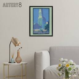 "Artery8 Woolworth Building June Night Elmer Framed Canvas Wall Art Print in Blue - Size: W18"" x H24""" - thumbnail 3