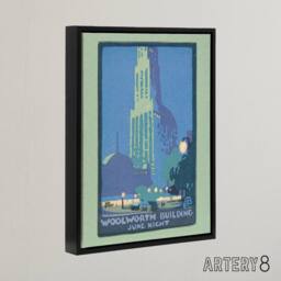 "Artery8 Woolworth Building June Night Elmer Framed Canvas Wall Art Print in Blue - Size: W18"" x H24""" - thumbnail 2
