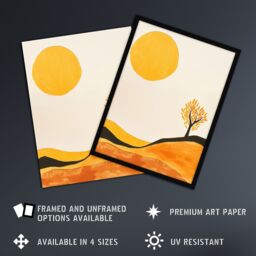 "Artery8 Lone Tree Orange Vibrant Abstract Boho Landscape Framed Wall Art in Mustard - Size: W12"" x H16""" - thumbnail 2