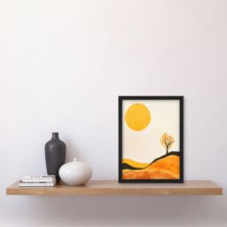 "Artery8 Lone Tree Orange Vibrant Abstract Boho Landscape Framed Wall Art in Mustard - Size: W12"" x H16""" - thumbnail 4