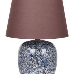 Wyld and Coco Bluehaven Blue White Porcelain Bedside Lamp Brown Linen Shade 53cm - thumbnail 2