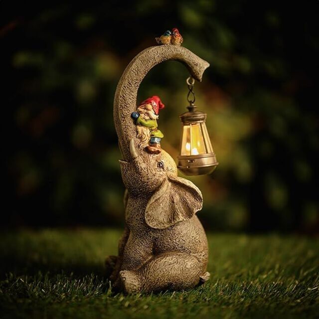 Marco Paul Large Elephant Garden Ornament with Solar Lantern in Grey - image 1