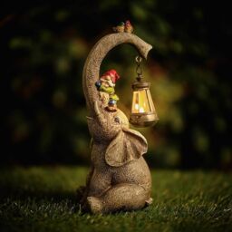 Marco Paul Large Elephant Garden Ornament with Solar Lantern in Grey