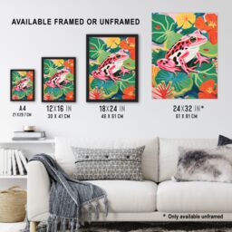 Artery8 Wall Art Print Pink Frog on Lily Pads Vibrant Oil Painting Pond with Amphibian & Blooming Flowers Artwork Framed - Size: A4 - thumbnail 3