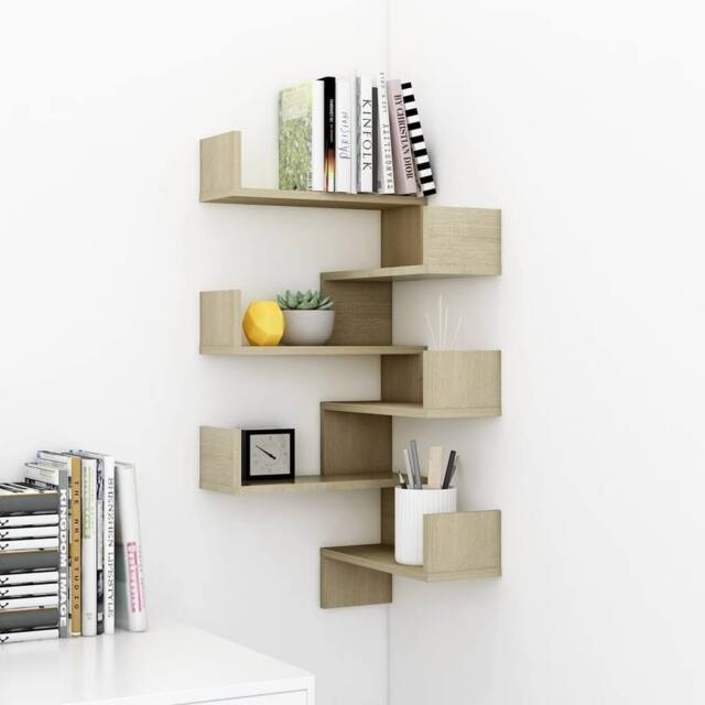 Berkfield Home Wall Corner Shelf 2 pcs Sonoma Oak 40x40x50 cm Engineered Wood in Tan - Size: 40 x 40 x 50 cm - image 1