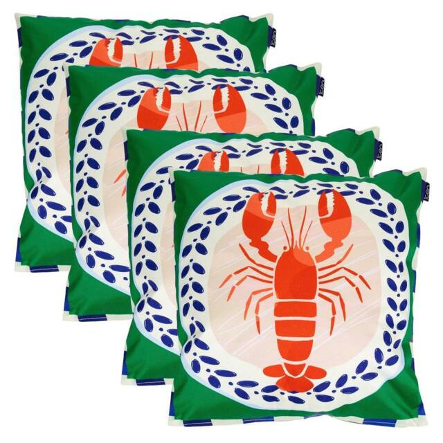 icon 4 Pack Cushion 43x43cm Lobster Print in Green - Size: 43x43 cm - image 1