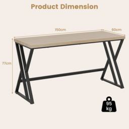 NESTLUNE Large Industrial Office Desk 150 CM Computer Desk in Brown - Size: 100 cm x 15 cm - thumbnail 2