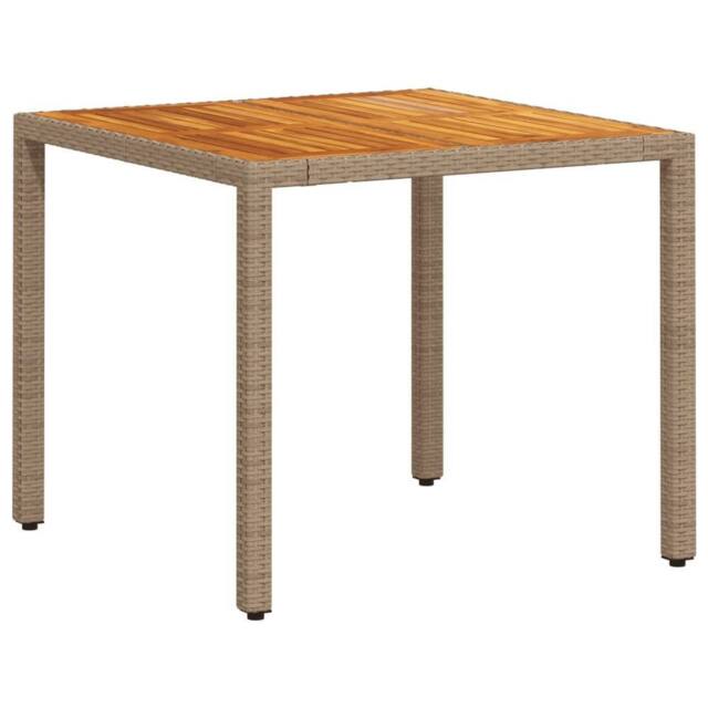 Berkfield Home Garden Table Beige 90x90x75 cm Poly Rattan Acacia Wood - Size: 90 x 90 x 75 cm - image 1