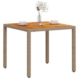 Berkfield Home Garden Table Beige 90x90x75 cm Poly Rattan Acacia Wood - Size: 90 x 90 x 75 cm - thumbnail 4