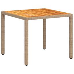 Berkfield Home Garden Table Beige 90x90x75 cm Poly Rattan Acacia Wood - Size: 90 x 90 x 75 cm - thumbnail 7