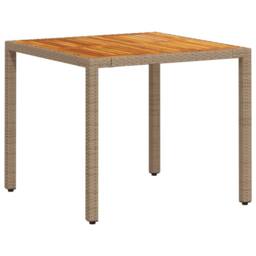 Berkfield Home Garden Table Beige 90x90x75 cm Poly Rattan Acacia Wood - Size: 90 x 90 x 75 cm