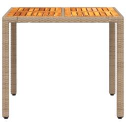 Berkfield Home Garden Table Beige 90x90x75 cm Poly Rattan Acacia Wood - Size: 90 x 90 x 75 cm - thumbnail 5