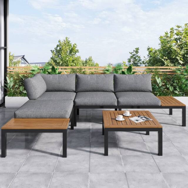 Direct Wicker Outdoor L-Shaped Corner Sofa Garden Lounge Set in Grey - Size: 4 Person - image 1