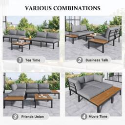 Direct Wicker Outdoor L-Shaped Corner Sofa Garden Lounge Set in Grey - Size: 4 Person - thumbnail 4