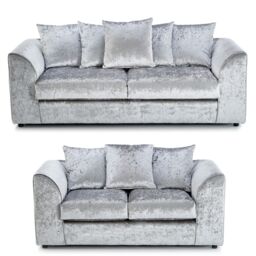 Furnishings For Less UK Crystal Crushed Velvet Sofa Set 3 & 2 Seater Sofa Scatter Back Curved Arm in Silver - thumbnail 1