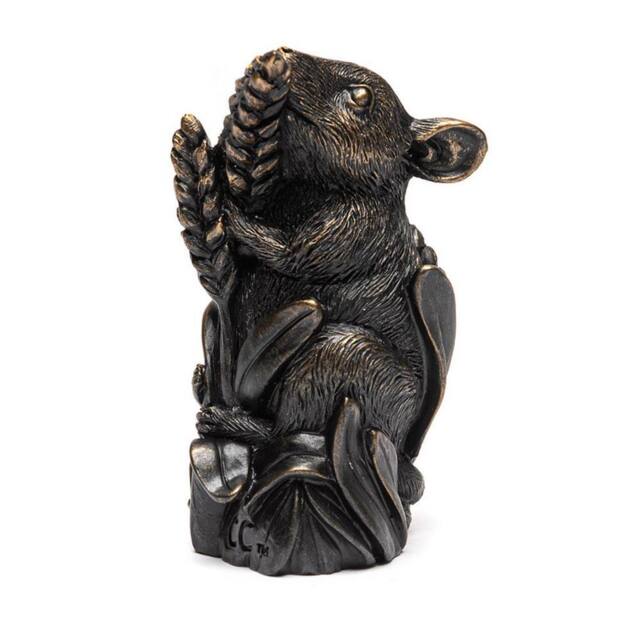Jardinopia Harvest Mouse On Corn Cane or Stake Topper - L4 x W4.5 x H9 cm in Bronze - image 1