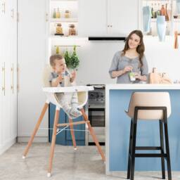 Costway Wooden Toddler Dining Chair Highchair With 5 Point Harness in Beige - thumbnail 3