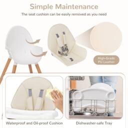 Costway Wooden Toddler Dining Chair Highchair With 5 Point Harness in Beige - thumbnail 6