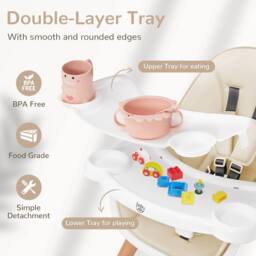 Costway Wooden Toddler Dining Chair Highchair With 5 Point Harness in Beige - thumbnail 7