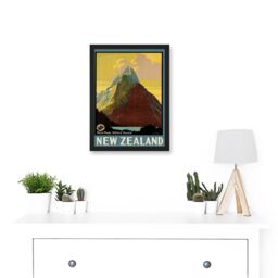 Artery8 Milford Sound New Zealand Landscape Vintage Travel Mitre Peak A4 Artwork Framed Wall Art Print in Black - thumbnail 2