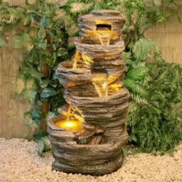 Primrose 4 Tier Rock Pool Cascading Water Feature Lights Indoor Outdoor H100cm in Stone - thumbnail 5