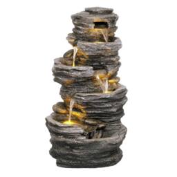 Primrose 4 Tier Rock Pool Cascading Water Feature Lights Indoor Outdoor H100cm in Stone - thumbnail 1