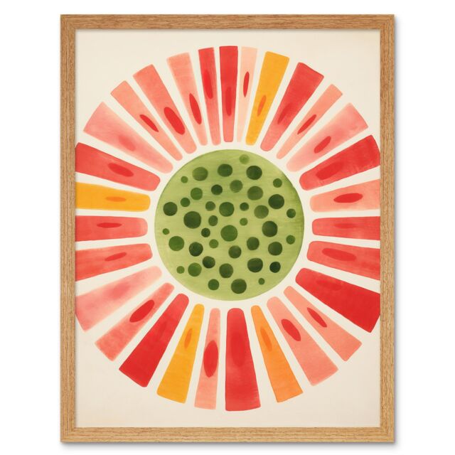 "Artery8 Wall Art Print Abstract Watermelon Kitchen Artwork Bright Colourful Pastel Pigments Art Framed in Light Oak - Size: W12"" x H16""" - image 1