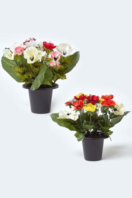 Homescapes Set of 2 Anemone Artificial Flowers in Grave Vases - image 1