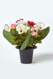 Homescapes Set of 2 Anemone Artificial Flowers in Grave Vases - thumbnail 2