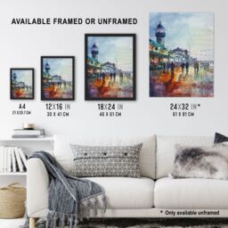 "Artery8 Evening Promenade Walk Watercolour Painting Wall Art Print in Blue - Size: W18"" x H24""" - thumbnail 3
