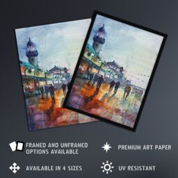 "Artery8 Evening Promenade Walk Watercolour Painting Wall Art Print in Blue - Size: W18"" x H24""" - thumbnail 2