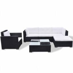 Berkfield Home 6 Piece Garden Lounge Set with Cushions Poly Rattan Black - thumbnail 1