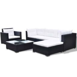 Berkfield Home 6 Piece Garden Lounge Set with Cushions Poly Rattan Black - thumbnail 3