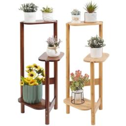 NESTLUNE Brown 3 Tier Bamboo Plant Stand Corner Plant - Size: 100 cm x 15 cm