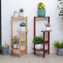 NESTLUNE Brown 3 Tier Bamboo Plant Stand Corner Plant - Size: 100 cm x 15 cm - thumbnail 4