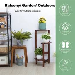 NESTLUNE Brown 3 Tier Bamboo Plant Stand Corner Plant - Size: 100 cm x 15 cm - thumbnail 6