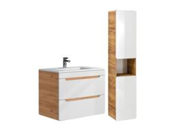 Vente-unique Wall-Hung Bathroom Unit With Inset Basin & Tall Unit - Natural and in Light Oak - thumbnail 2